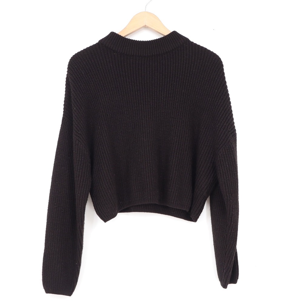H&M Divided Womens Black Ribbed Mock Neck Cropped Sweater Large